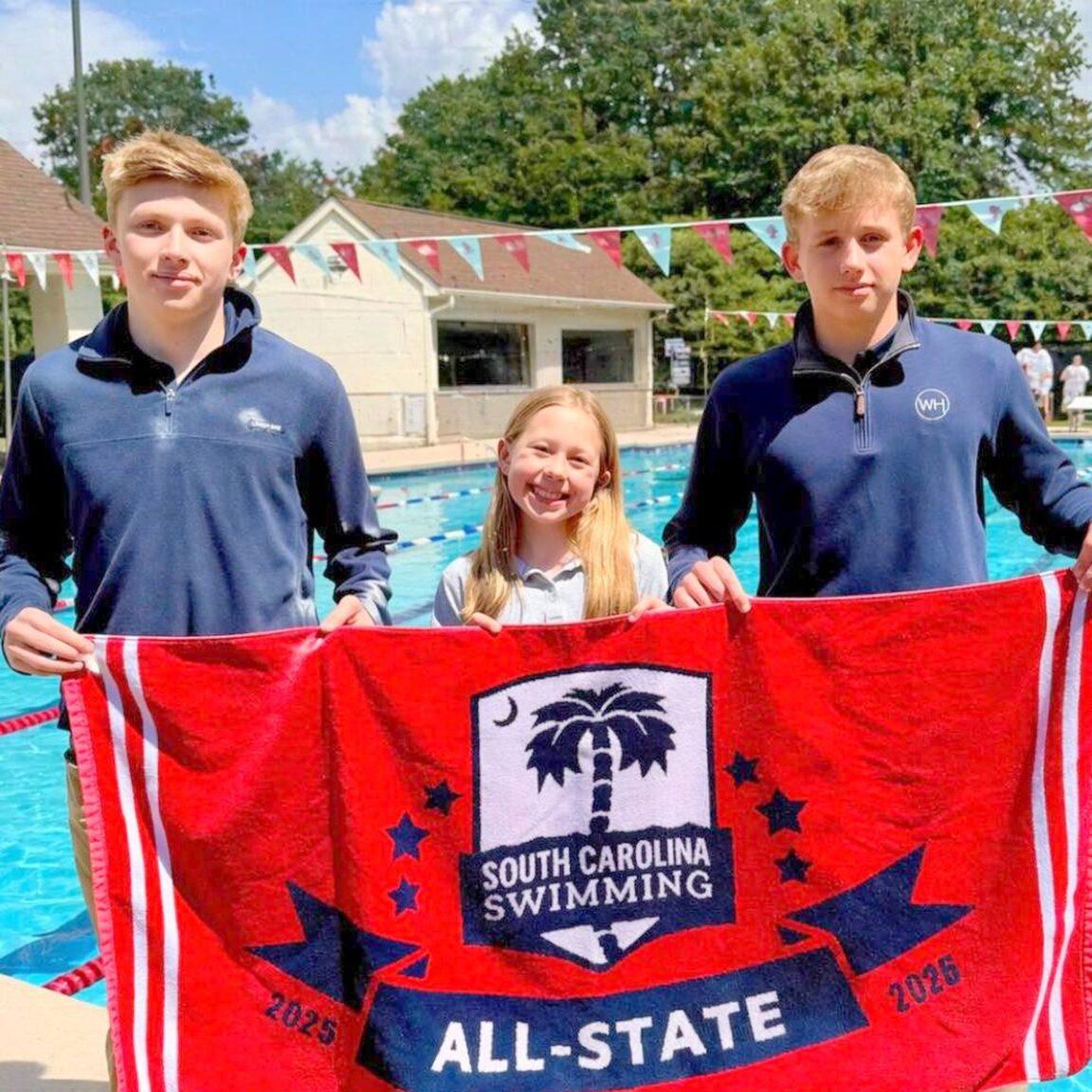 Ryan Brown, Anna Hewett, and Jacob Hewett following the state swim meet.