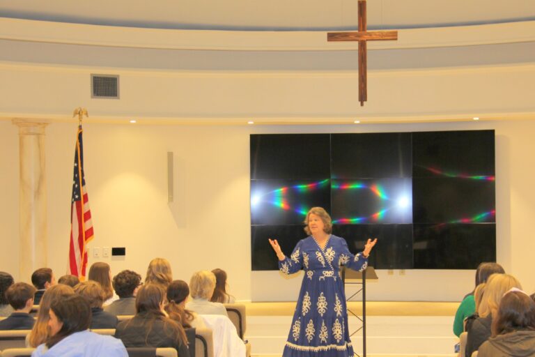 Mrs. Lori Brown, history and theater teacher, served as the Chapel guest speaker